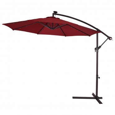 10 Ft. Patio Hanging Umbrella Sun Shade With Solar LED Lights