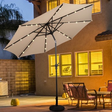 10 Ft. Patio Solar Umbrella With Crank And LED Lights