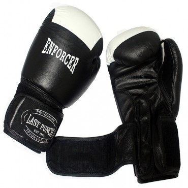 12 oz Black/White Real Leather Boxing Gloves