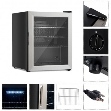 52 - Can Beverage Refrigerator Cooler With Glass Door Stainless Steel