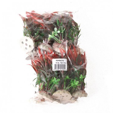 Aqua top Plastic Aquarium Plants Power Pack - Red and Green - 12 Pack - 4 in. High Plants