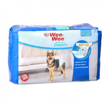 Four Paws Wee Wee Diapers for Dogs - 12 Pack - Large - Dogs 35 - 45 lbs with 20 in. - 27 in. Waist