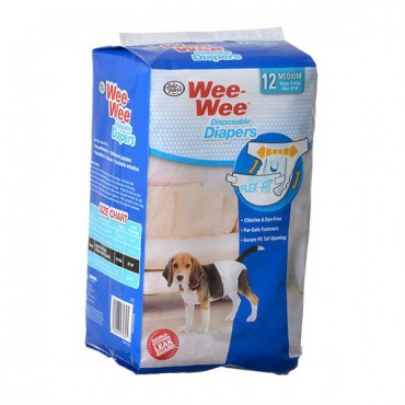 Four Paws Wee Wee Diapers for Dogs - 12 Pack - Medium - Dogs 15 - 35 lbs with 18 in. - 25 in. Waist