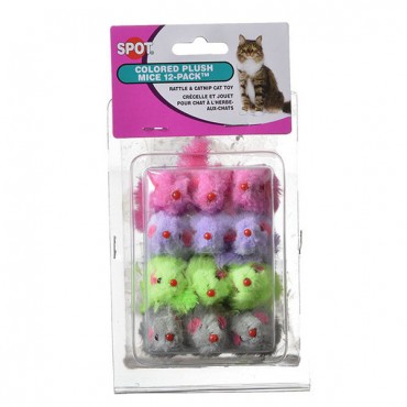 Spot Colored Fur Mice Cat Toys - 12 Pack - 2 Pieces