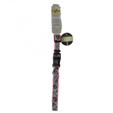 Lazer Brite Pink Hearts Reflective Adjustable Dog Collar - 12 - 18 Long x 5 8 Wide