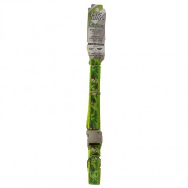 Pet Attire Ribbon Lime Camouflage Adjustable Nylon Dog Collar with Metal Buckle - 12 - 18 Long x 5 8 Wide
