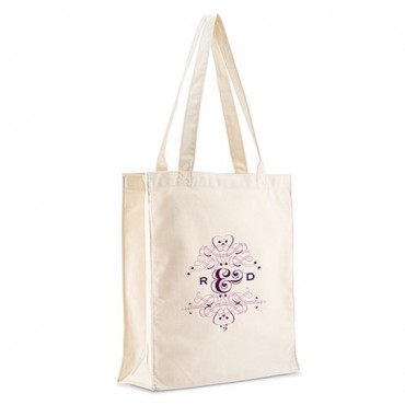 Personalized White Cotton Canvas Tote Bag - Fanciful Monogram