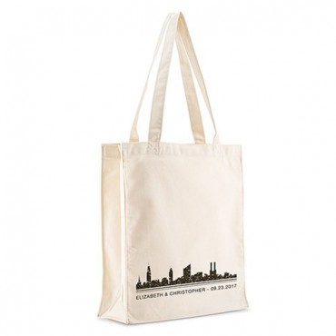 Personalized White Cotton Canvas Tote Bag - City Skyline