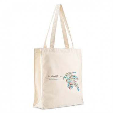 Personalized White Cotton Canvas Tote Bag - Love Is Beautiful Feather