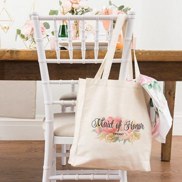 Personalized White Cotton Canvas Tote Bag - Modern Floral
