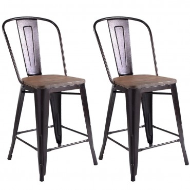 Copper 2 - Set Metal Wood Counter Stool Rustic Dining Chairs