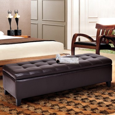 51 In. Ottoman Bench PU Leather Tufted Rectangular Footstool