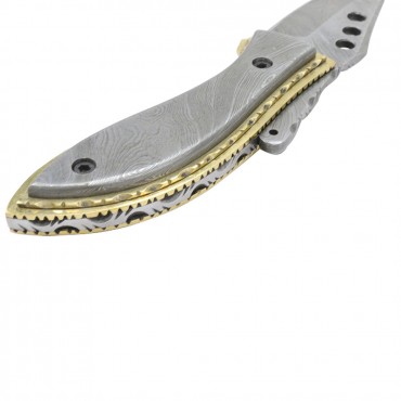 TheBoneEdge 7 in. Damascus Blade and Handle Folding Knife Handmade with Sheath New