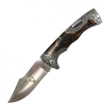 TheBoneEdge 9 in. Marble Handle Engraved Design Folding Knife 3CR13 Steel