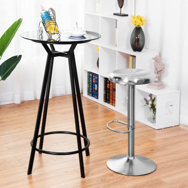 Brushed Stainless Steel Bar Stool Adjustable Height Round Top