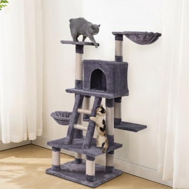 46 In. Condo Scratching Posts Ladder Cat Play Tree - Gray