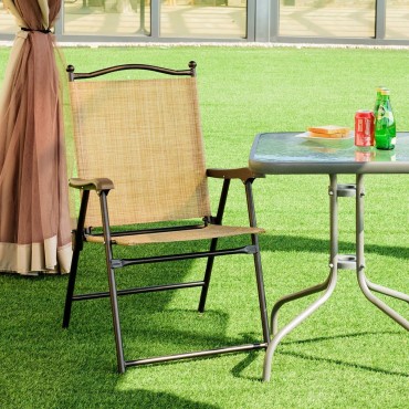 Set Of 2 Patio Folding Sling Back Camping Deck Chairs
