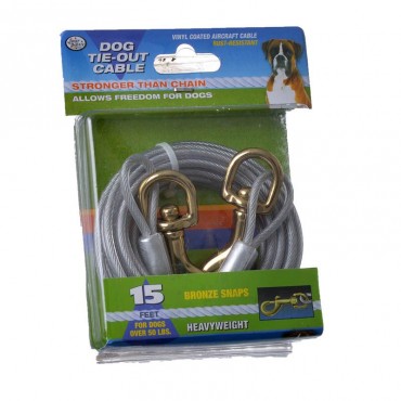 Four Paws Dog Tie Out Cable - Heavy Weight - Black - 15 in. Long Cable
