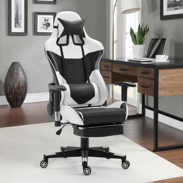 High Back Gaming Chair With Lumbar Support And Footrest