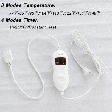 75 In. And 80 In. Electric Heated Mattress Pad with Adjustable Temperatures 10 H Timer