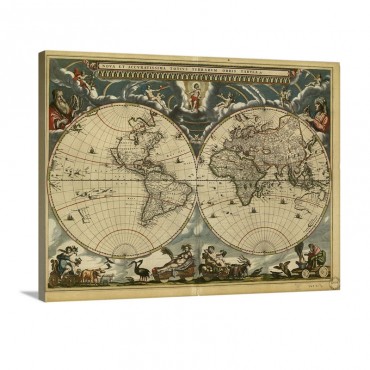17th Century World Map Wall Art - Canvas - Gallery Wrap
