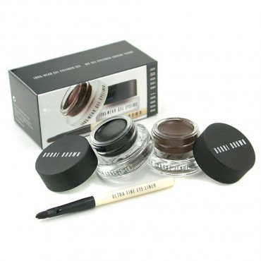 Bobbi Brown - Long Wear Gel Eyeliner Duo 2x Gel Eyeliner 3g  Black Ink Sepia Ink  Mini Ultra Fine Eye Liner Brush 3pcs