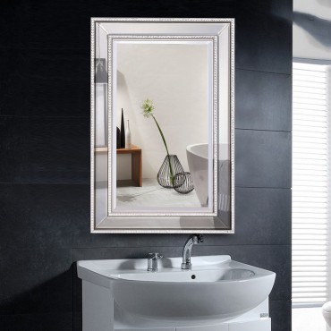 24 In. x 36 In. Rectangular Wall-Mounted Wooden Frame Vanity Mirror