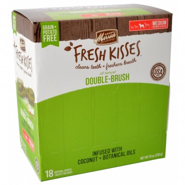 Merrick Fresh Kisses Coconut Oil Double-Brush Dental Treats - Medium - 18 Count