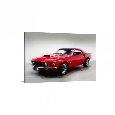 1969 Ford Mustang Watercolor Wall Art - Canvas - Gallery Wrap