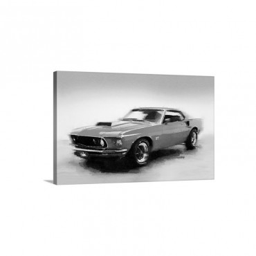 1969 Ford Mustang Watercolor Wall Art - Canvas - Gallery Wrap