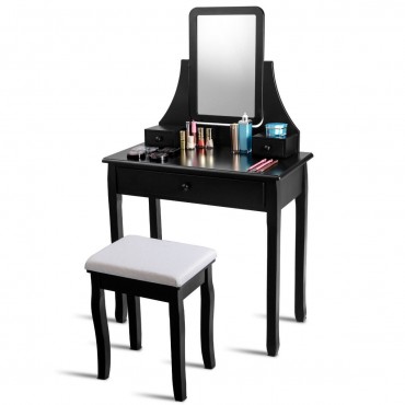 Square Mirrored Vanity Dressing Table Set With 3 Storage Boxes