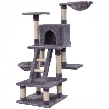 46 In. Condo Scratching Posts Ladder Cat Play Tree - Gray