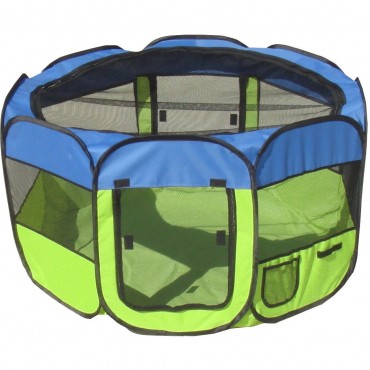 All-Terrain Lightweight Easy Folding Wire-Framed Collapsible Travel Pet Playpen - Yellow/Blue 