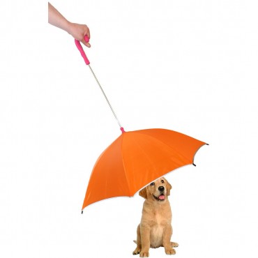 Pour-Protection Umbrella With Reflective Lining And Leash Holder - Orange 