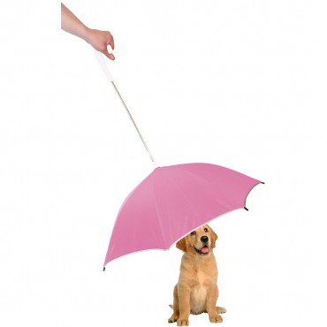 Pour-Protection Umbrella With Reflective Lining And Leash Holder - Pink 