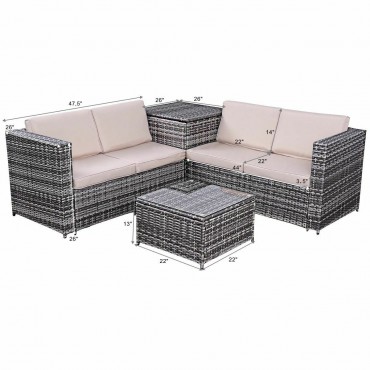 4 Pcs Rattan Wicker Furniture Set With Storage Box