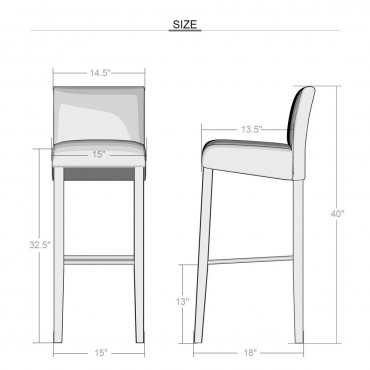 Set Of 2 Padded Seat Bar Stool Chair With Solid Wood Legs
