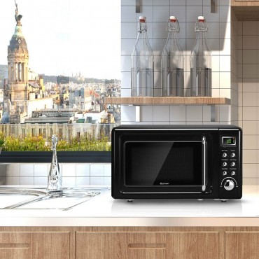 700W Glass Turntable Retro Countertop Microwave Oven
