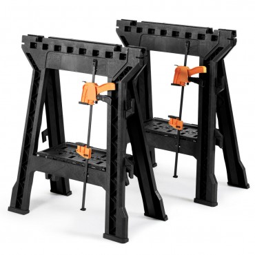 2 Pack Folding Sawhorse With Bar Clamps