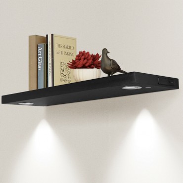32 In. L Black Wall Mount Shelf With LED Lamp