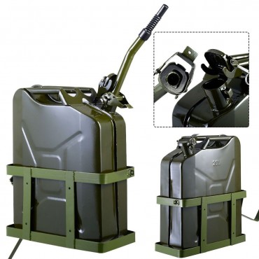 5 Gallon 20L Gas Jerry Can Fuel Steel Tank Military Green W/ Holder New