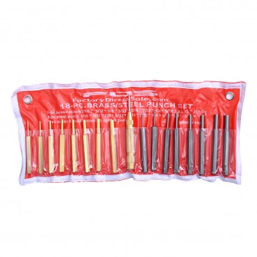 18 Pcs Brass And Steel Punch Set Solid W / Automatic Pin Center Pouch