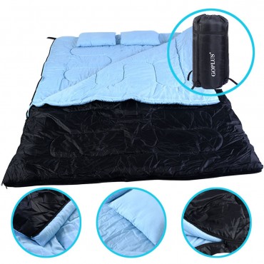 Large 2 Person 86 In. x 60 In. Camping Sleeping Bag W /2 Pillows