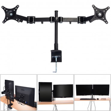 Dual Monitor Arm Desk Table Mount Stand/For 2 LCD Fully Swivel Clamp upto 27 In.