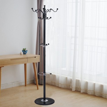 70 In. Metal Coat Hat Hanger Stand With 15 Hooks Marble Base