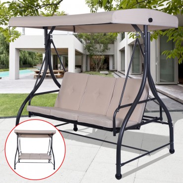 3 Seats Cushioned Porch Swing Chair