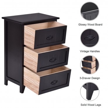 3 Drawers End Storage Wood Side Nightstand