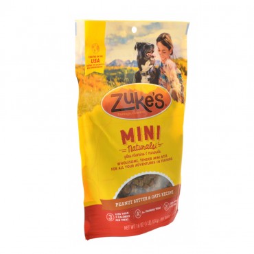 Zukes Mini Naturals Dog Treats - Peanut Butter and Oats Recipe -  1lb
