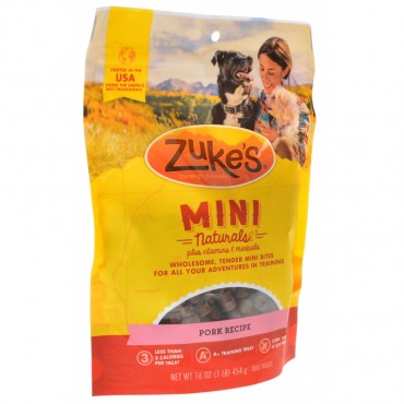 Zukes Mini Naturals Moist Dog Treats - Roasted Pork Recipe - 1 lb
