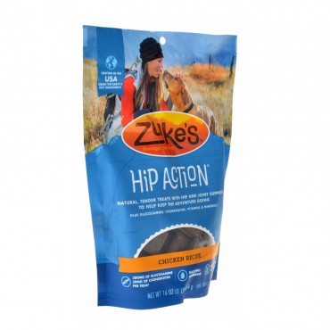 Zukes Hip Action Hip and Joint Supplement Dog Treat - Roasted Chicken Recipe - 1 lb